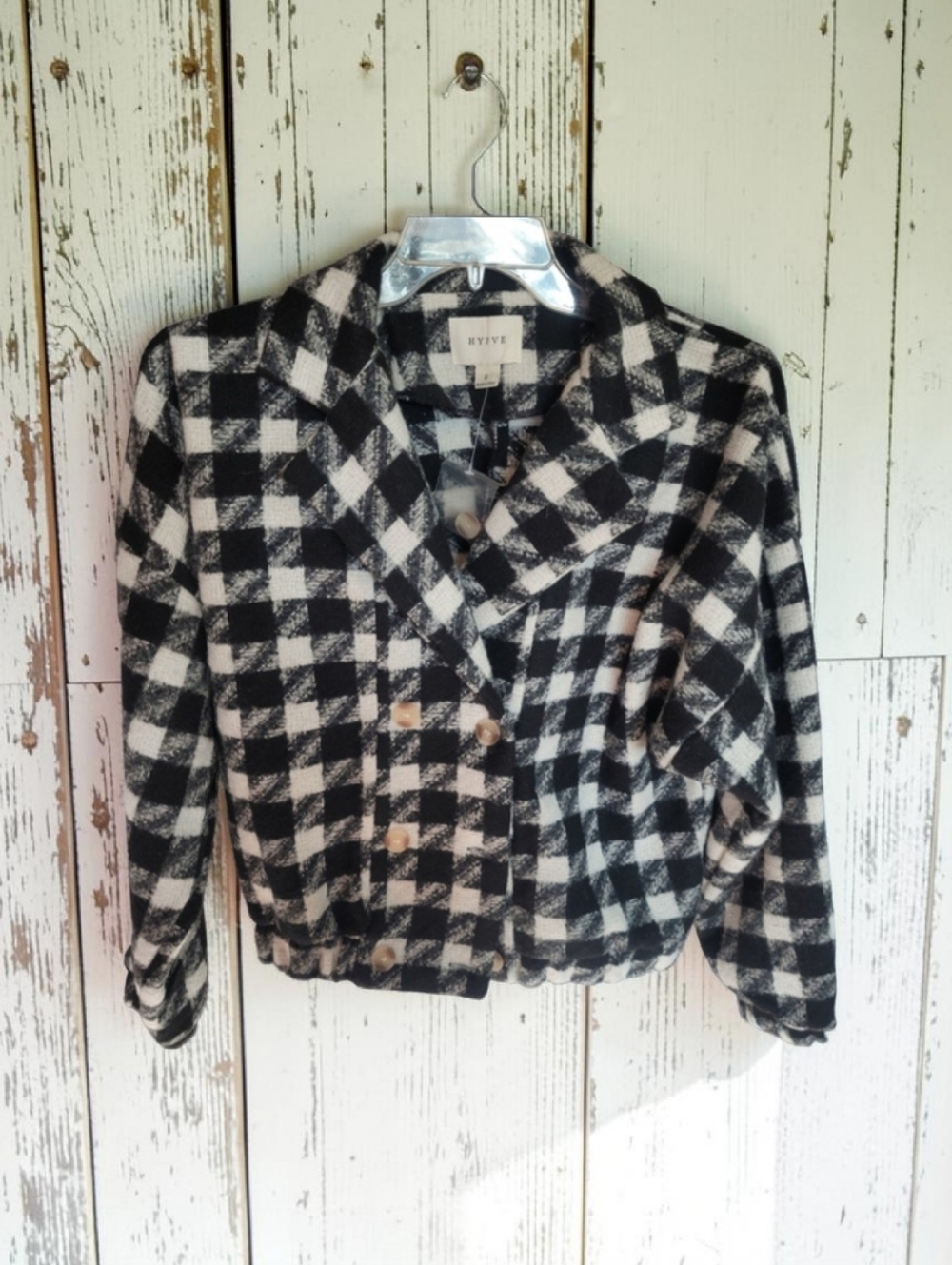 HYFVE Cropped Plaid Jacket | Black & White Checkered Shacket | Women's Size Smal